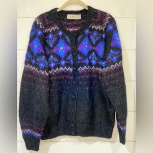 L.L. Bean Black and Blue Patterned Cardigan
